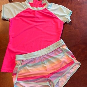 Eddie Bauer Kids Swim Sun RashGuard Shirt and Shorts size girls L 14-16